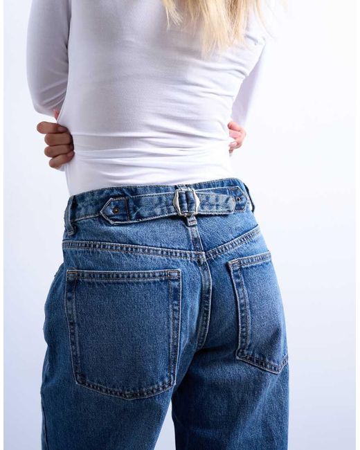 Topshop Unique Blue Cinch Low Rise Relaxed Jeans