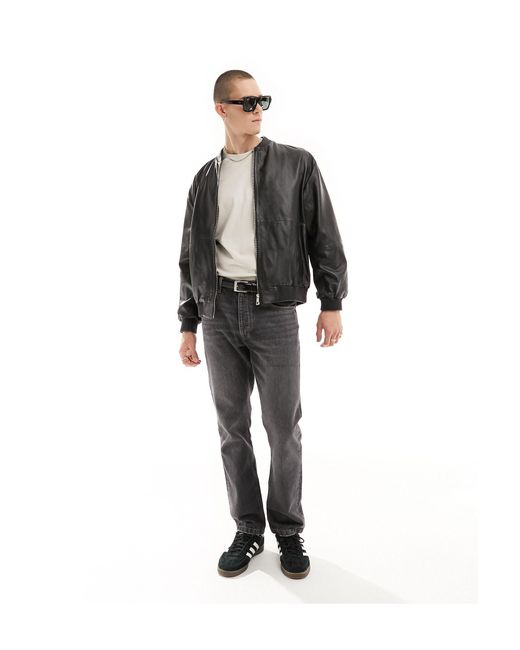 ASOS Black Faux Leather Bomber Jacket for men