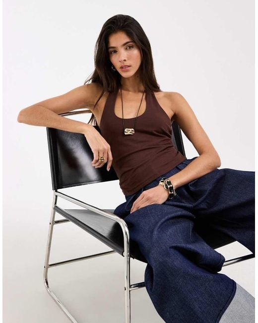 ASOS Blue Double Layer Minimal Halter Neck Top