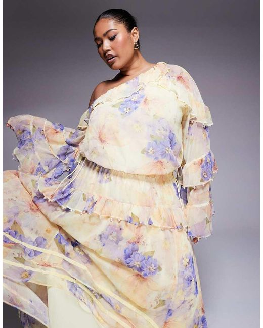 ASOS Pink Curve Pearl Embellished Chiffon Exaggerated Maxi Dress