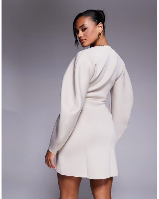 Robe courte en néoprène à manches cocon et détail au centre - taupe ASOS en coloris Gray