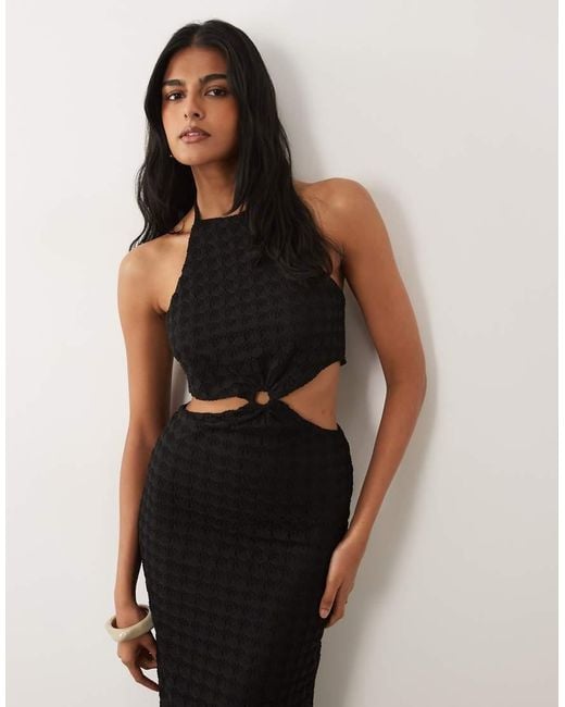 Mango Black Teen Cut Out Halterneck Embroidered Maxi Dress
