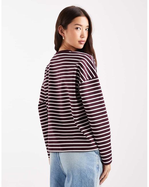 Camiseta Burdeos A Rayas Blancas Extragrande De Manga Larga De -Rojo Vero Moda de color Red