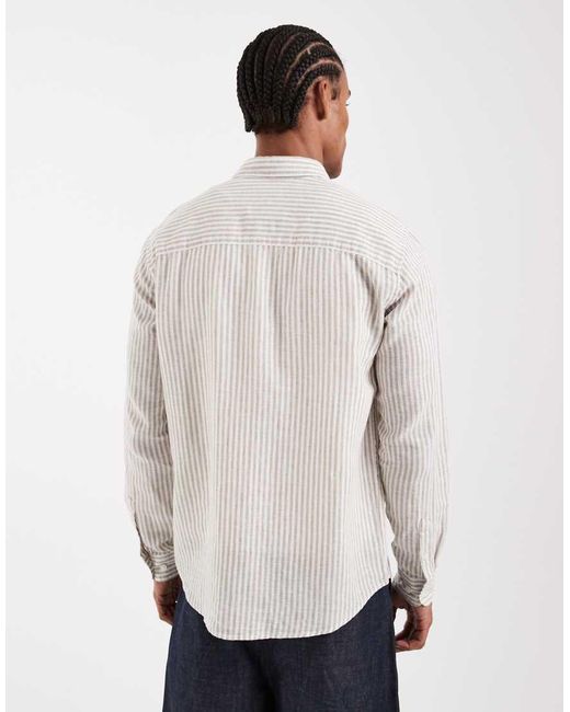Only & Sons White Linen Mix Long Sleeve Shirt for men