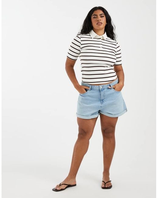 ASOS Multicolor Asos Design Curve Ribbed Shrunken Polo Top