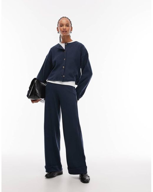 ASOS Blue Supersoft Button Through Cardigan With Turn Up Cuff Co-ord
