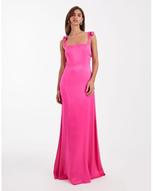 Maids To Measure Pink Bridesmaid Tie Shoulder Maxi Dress