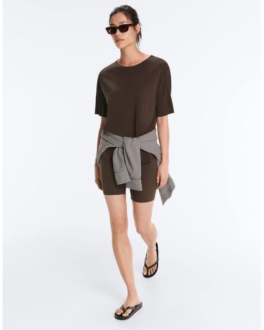 Oysho Brown Modal Blend Short-Sleeved Rounded Back T-Shirt