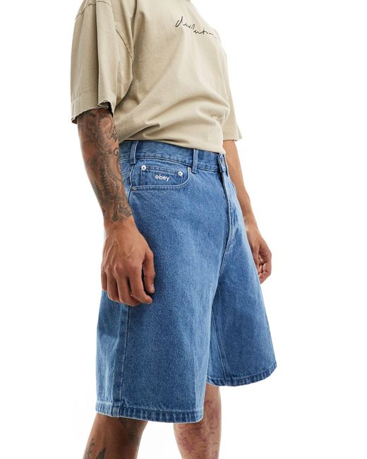Obey Blue Big Wig baggy Denim Shorts for men