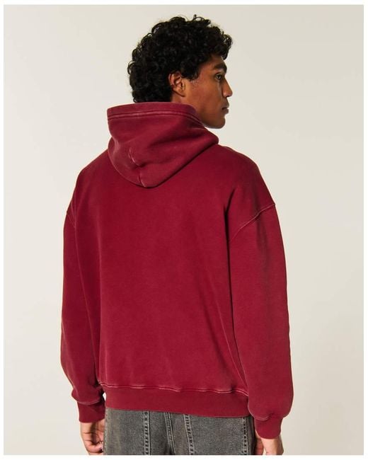 Hollister Red Tall Boxy Washed Icon Hoodie for men