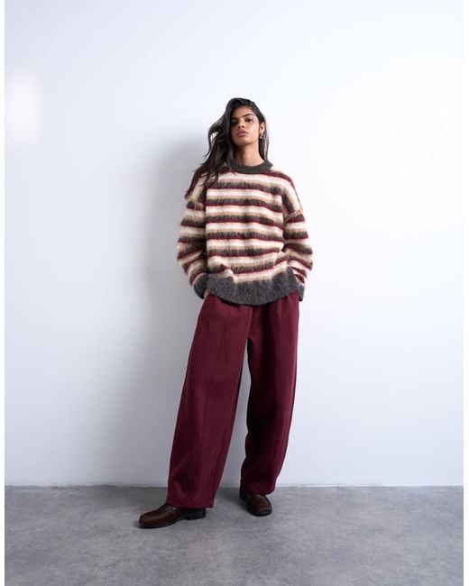 TOPSHOP Red Knitted Fluffy Stripe Jumper