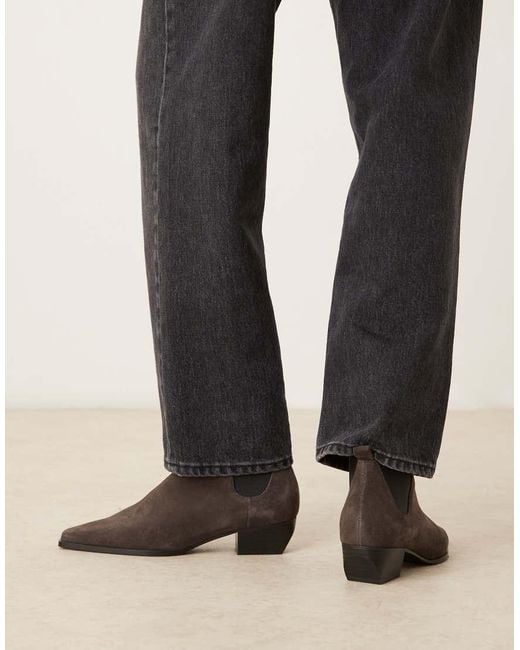 Mango Black Suede Square Toe Low Heeled Western Ankle Boot
