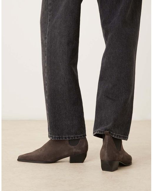 Mango Western Enkellaarzen Van Suède Met Vierkante Neus En Lage Hak in het Black