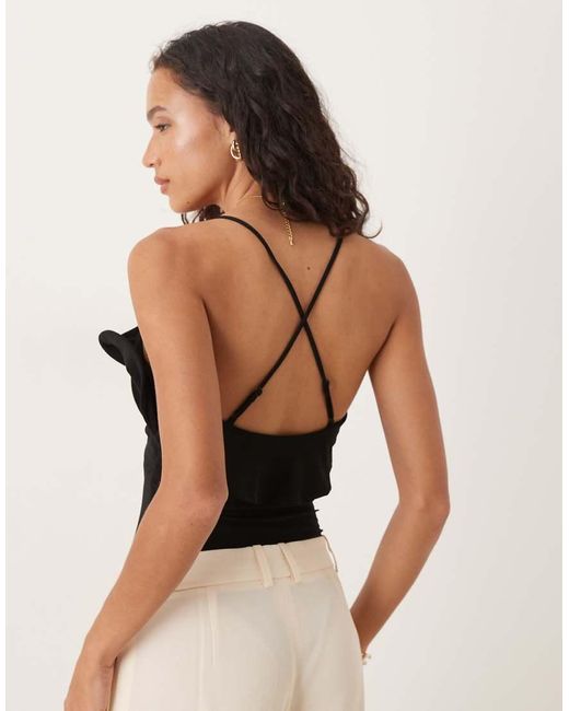 ASOS Black Frill Detail Plunge Halterneck Bodysuit