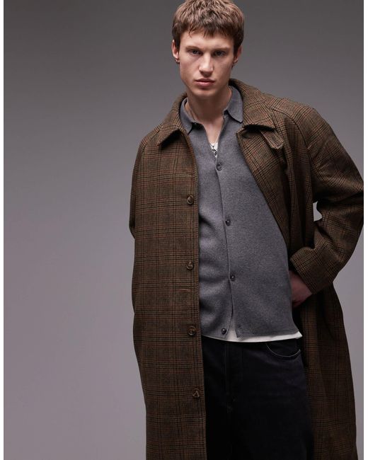Manteau long en laine à carreaux - marron Topman pour homme en coloris Gray