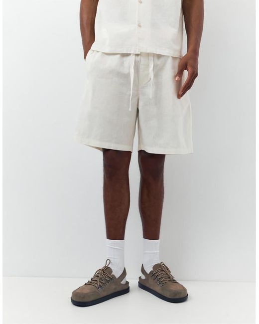 Pull&Bear Short Van Linnenmix in het White voor heren