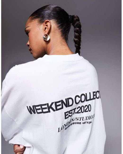 ASOS Gray Weekend Collective Icon Oversized Long Sleeve T-Shirt With Bold Font Back Graphic