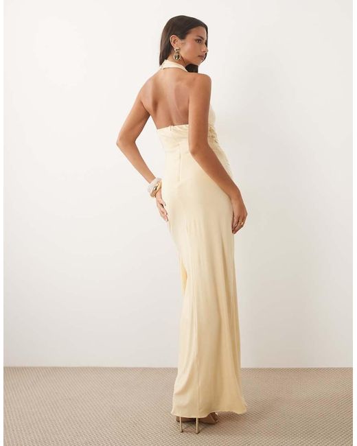 TFNC London Natural Slinky Cowl Neck Ruched Backless Ruched Detail Maxi Dress