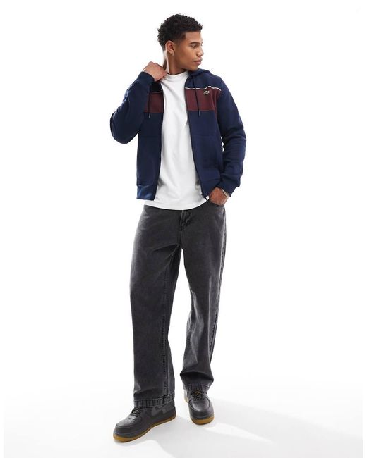 Sudadera Con Capucha, Diseño Color Block Y Cremallera De Lacoste de hombre de color Blue