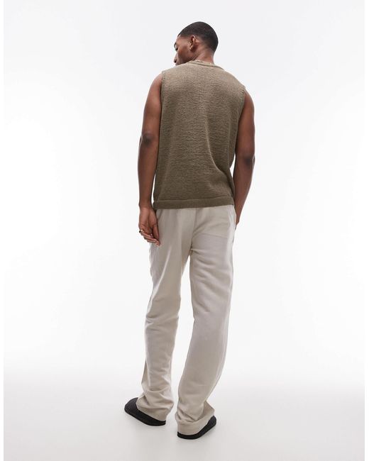 Pantalon large en lin - taupe Topman pour homme en coloris White