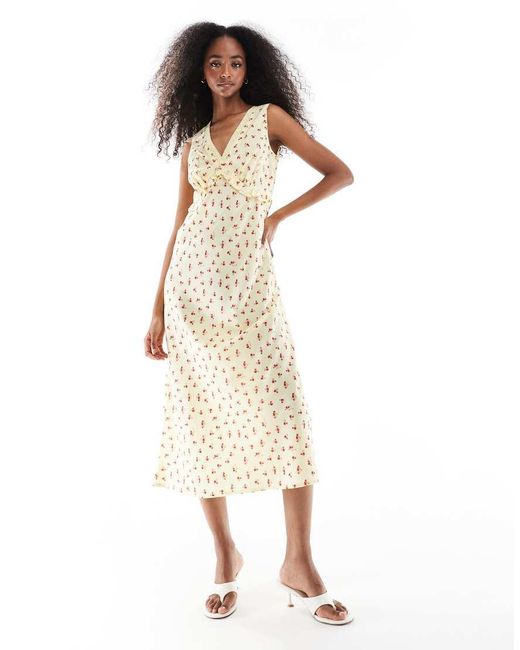 Wednesday's Girl White Ditsy Floral V-neck Midi Dress