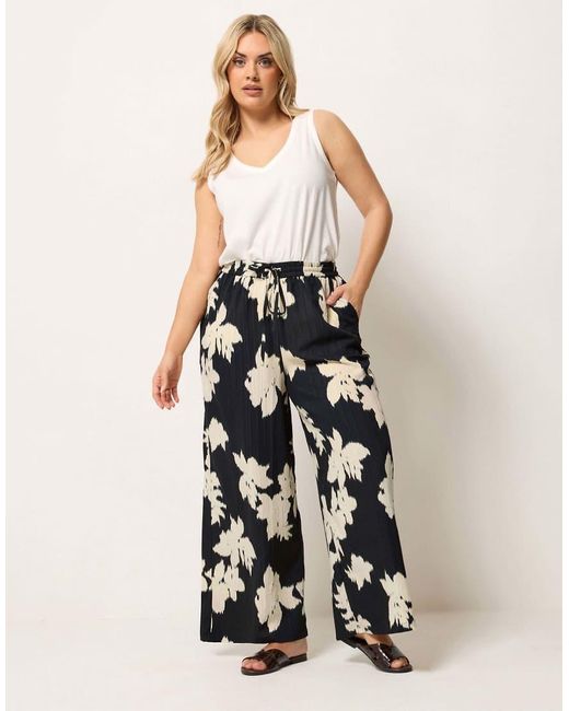 Yours Clothing Blue Floral Textured Wide Leg Trousers