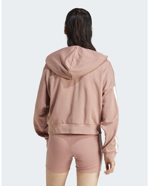 Essentials - sweat à capuche en tissu-éponge avec col zippé et 3 bandes - argile chaud/blanc Adidas Originals en coloris Pink