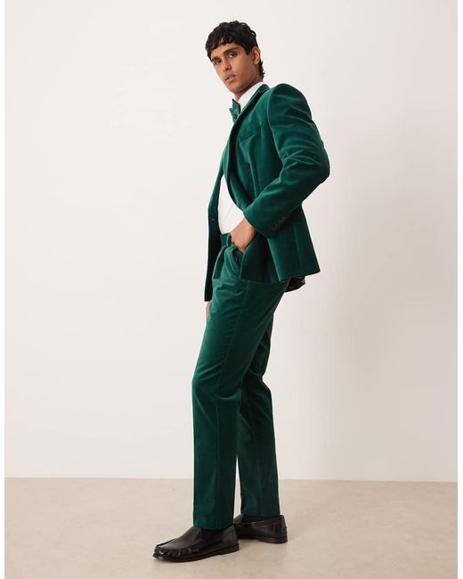 ASOS Green Slim Pleat Front Suit Trousers for men