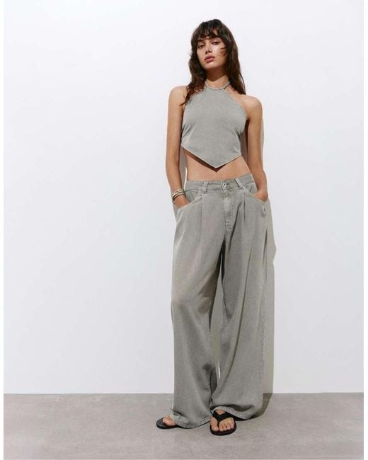 Pull&Bear Gray Wide-leg Jeans With Darts