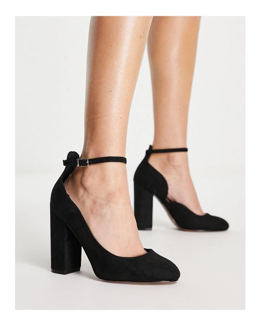 Placid - scarpe nere a pianta larga con tacco alto e largo di ASOS in Black