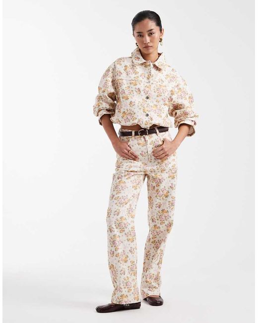 Miss Selfridge Natural All Over Floral Denim Jacket Co Ord