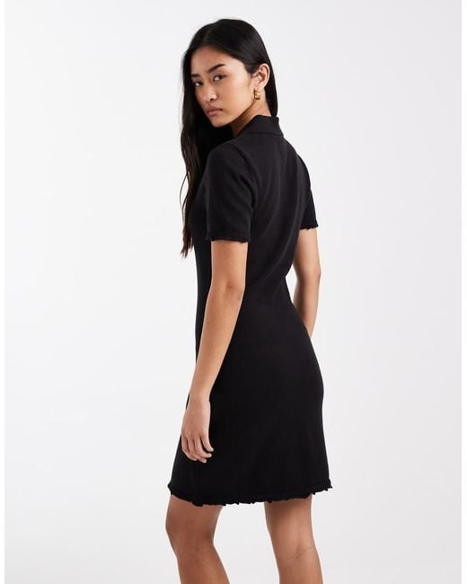 Tommy Hilfiger Black Polo Mini Dress With Lettuce Edge Detail