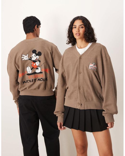 ASOS Brown Disney Unisex Oversize Cardigan With Mickey Mouse Print