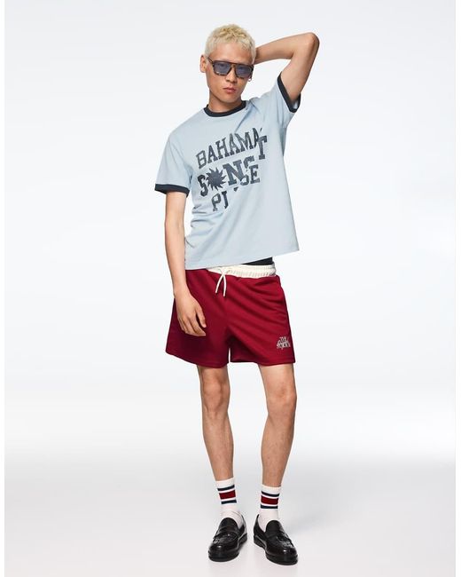 Bershka Blue Short Sleeve Print T-Shirt for men