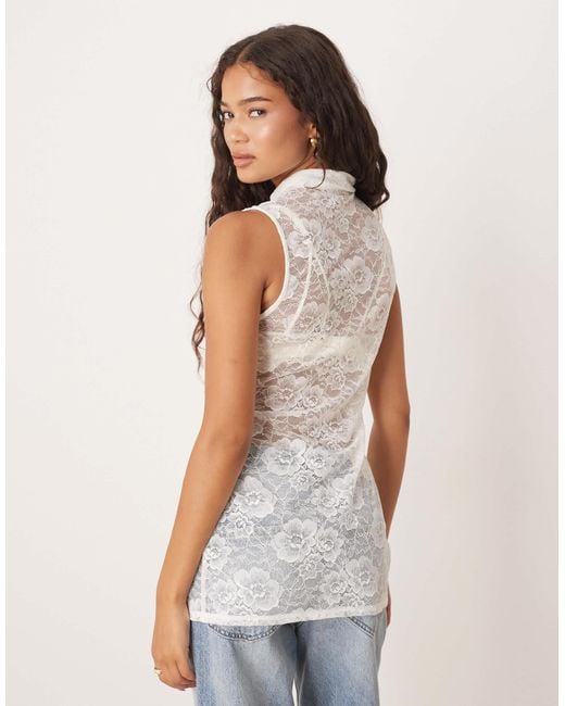 ASOS White Sheer Lace Hook And Eye Longline Top