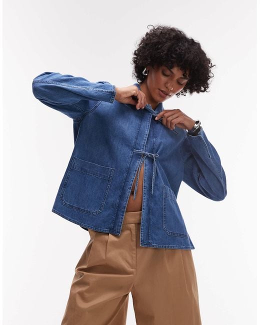ARKET Blue Denim Shacket With Tie Front Detail