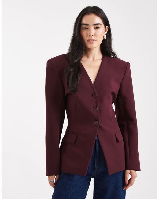 ASOS Red Cinch Collarless 3 Button Blazer