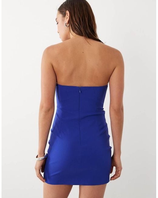 Mango Blue Starring Hailey Bieber Ruffle Detail Off Shoulder Mini Dres