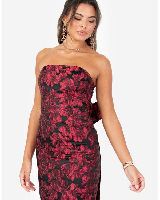 Maya Red Floral Jacquard Bandeau Midi Dress
