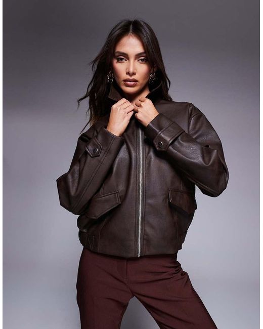 River Island Brown Distressed Bomber Jacket