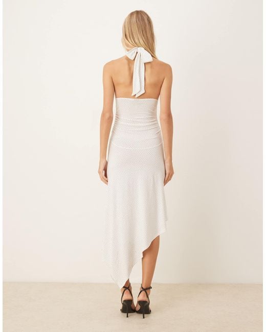 Gina Tricot Natural Halterneck Midi Dress With Asymmetric Hem