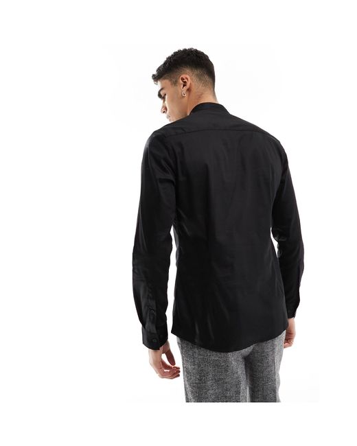 ASOS Black Formal Skinny Fit Dress Shirt With Bib Detail for men