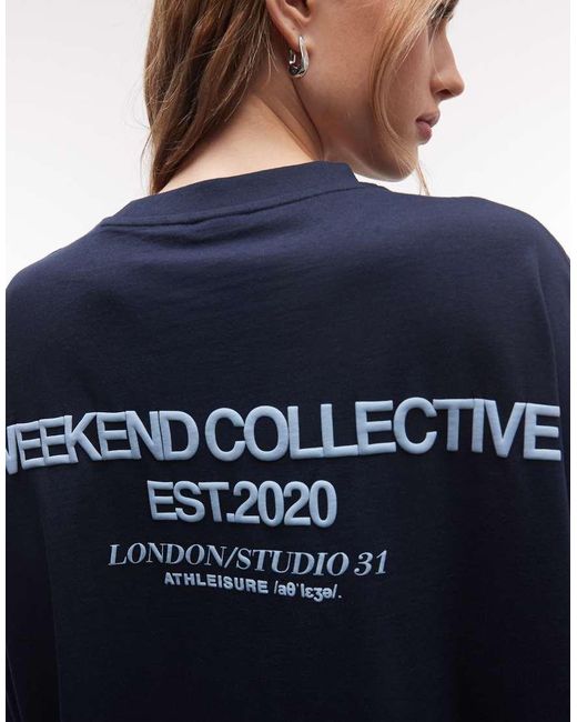 ASOS Blue Weekend Collective Icon Oversized T-Shirt With Bold Font Back Graphic
