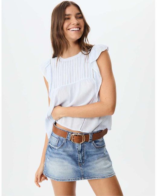 Stradivarius White Flowing Ruffled Blouse
