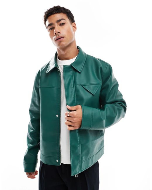 ASOS Green Faux Leather Jacket for men