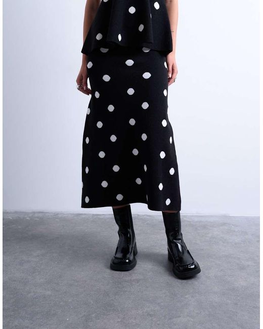 Falda Con Estampado De Lunares De Punto Compacto De (Parte De Un Conjunto) TOPSHOP de color White