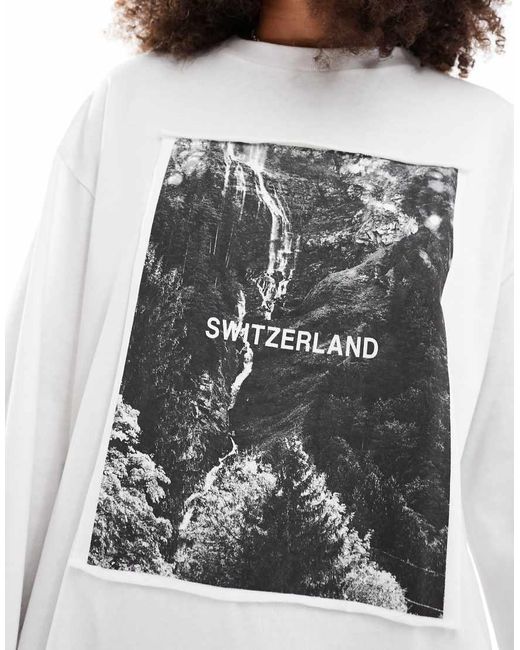 Top Stile Skater A Maniche Lunghe Color Crema Con Grafica Switzerland di ASOS in White