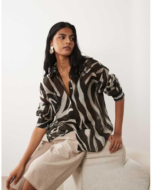 Mango Brown Sheer Oversized Shirt