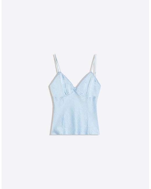 Bershka Gray Lace Trim Sateen Top