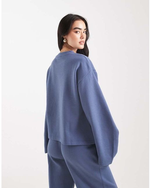 Sudadera Azul Denim Extragrande Con Detalle Fruncido En Las Mangas E Interior Afelpado De ASOS de color Blue
